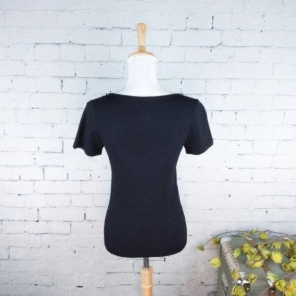 Alberto Makali Knit Embellished Scoop Neck Top Black Size Medium - Picture 2 of 7
